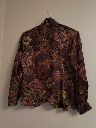 AK Collections 6 Brown Silky Dress Top Women's - S