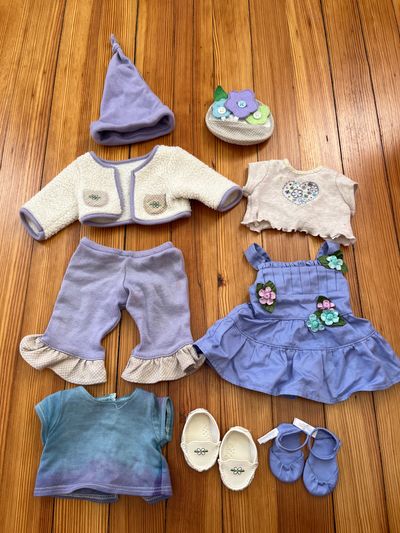 American Girl Bitty Baby Clothing, shoes, hat. 9 pieces