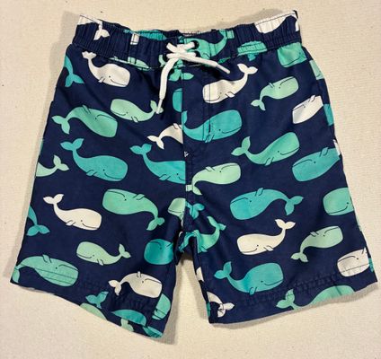 Little Me Navy blue swim trunks with whales 24 Months