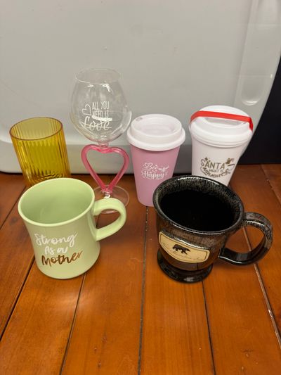 Wine and coffee cups. Mostly brand New Wine and coffee cups. Mostly brand New