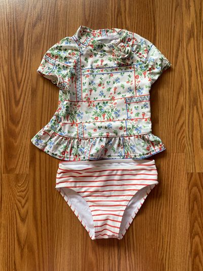 Janie and Jack Stripe/ floral bathing suit 5T/5