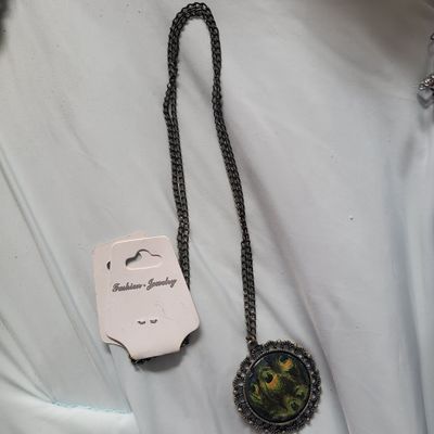 unknown NEW Antique peacock feather necklace pendant necklace
