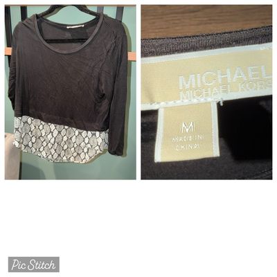 Micheal Kors Black long sleeve shirt with white snake design underlay Women's - M