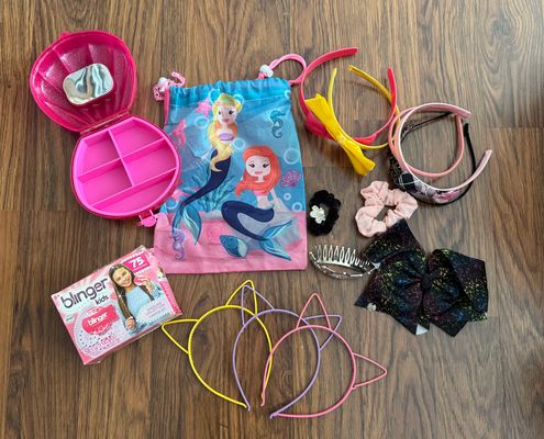 Blinger And assorted hair accessories, bag, & shell case