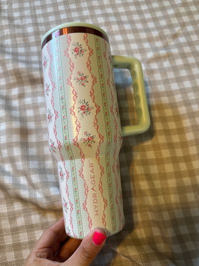 Hydragear Sage and pink floral 40oz tumbler with handle
