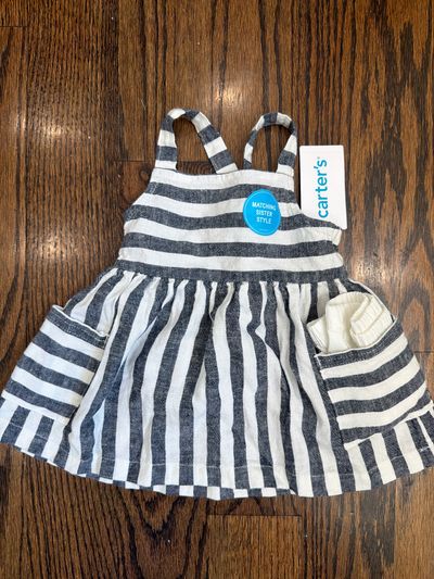 Carters Blue and white stripped dress with white bloomers 3 Months