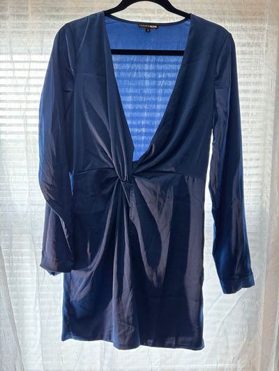 Fashion Nova Blue Satin Dress Junior M - 7