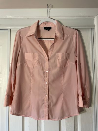 BCX Light pink button up dress shirt, three-quarter sleeve Women's - L