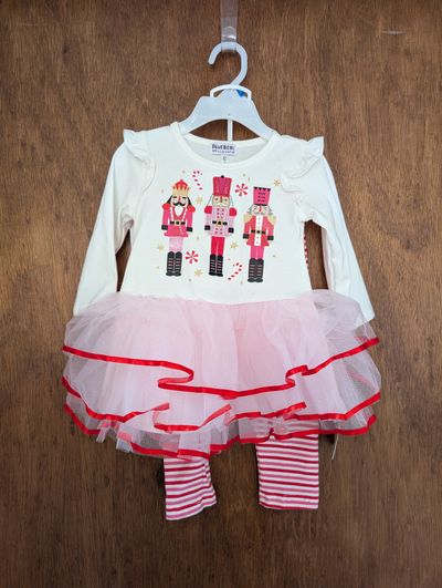 Blueberri blvd NEW 2 piece orig 64 Christmas dress with red ribbon tutu and striped leggings 2T