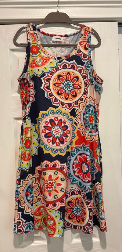 Yidarton Pullover cotton print dress with pockets- loose M or snug L Women's - M