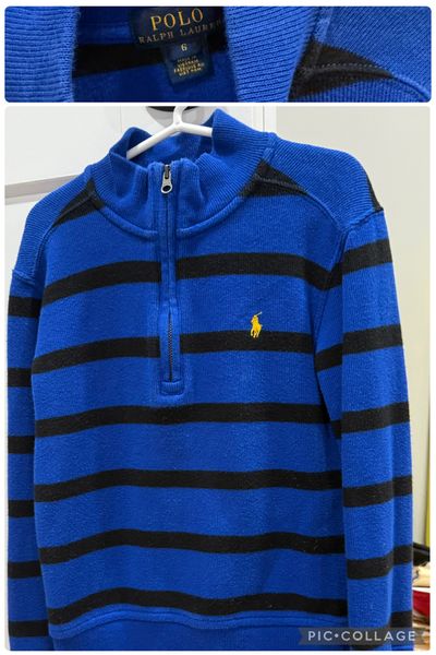 Ralph Lauren Polo royal blue striped 1/4 zip pullover. Thick, great quality! 6T/6