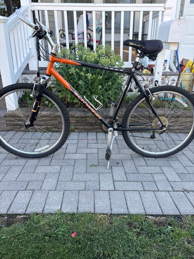 Mens schwinn orange and black 21 inch seat has seen better days