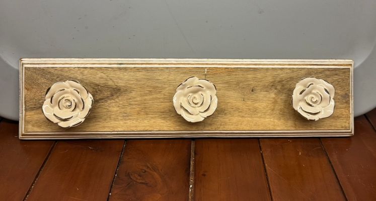 Wood rose coat hanger With Ceramic roses.So pretty Wooden rose coat hanger With Ceramic roses.So pretty
