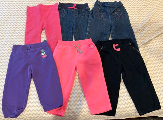 Carters, Jumping Beans, & First Impressions 6 pairs of jeans, sweatpants, and leggings 18 Months