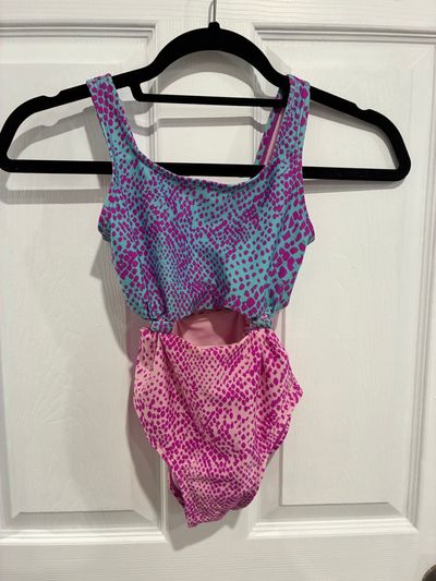 More thank Magic swim suit cut out snake print blue/pink swim suit 6T/6