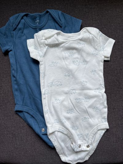 Carters set of two onesies blue and elephants  6-9 Months