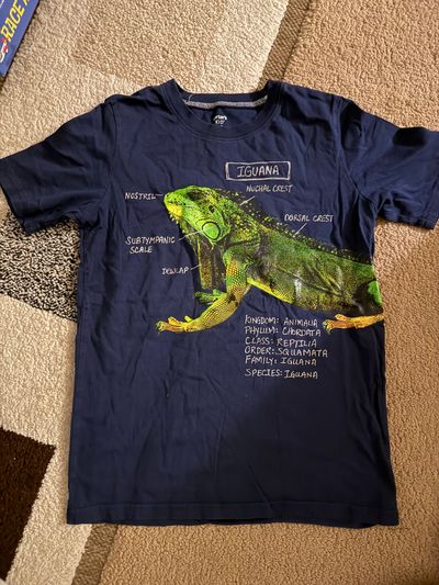 Carters kid Navy short sleeve shirt with iguana print on front 14-16