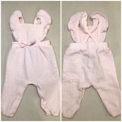 Emily and Oliver romper Pink snap with open cross back 6-9 Months