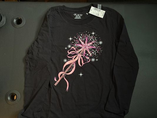 Childrens Place Long sleeve black graphic shirt - Never worn 7-8
