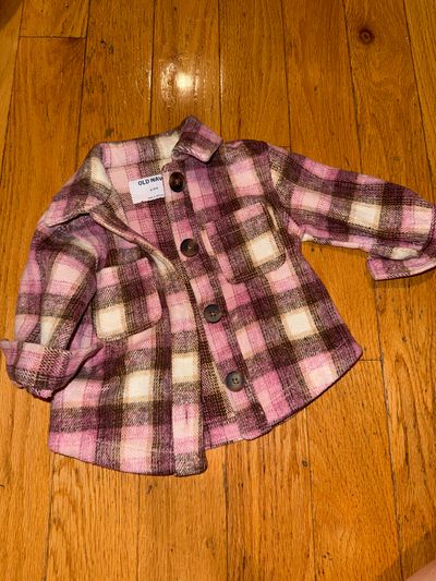 Old Navy Pink and brown plaid shacket 6-12 Months