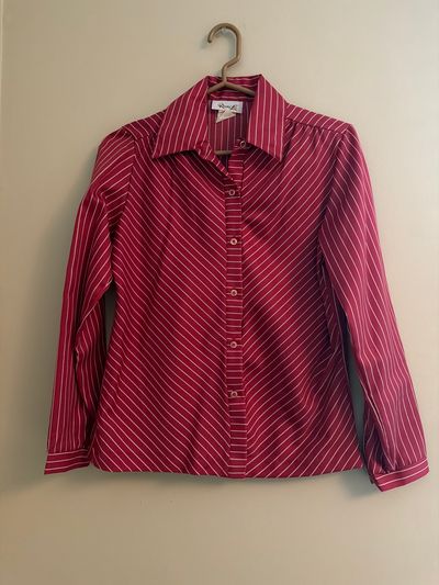 Rhonda Lee Size 12 Red Striped Button Down Women's - M