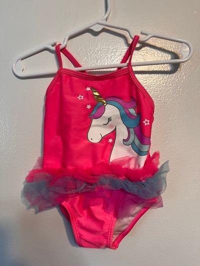 Wonder Nation Hot Pink Unicorn Bathing Suit w Tutu 6-9 Months
