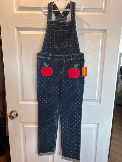 Gymboree BNWT denim overalls with apples- so cute for school! 10-12
