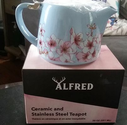 Alfred ceramic and stainless steel teapot New in box  20 oz single serving