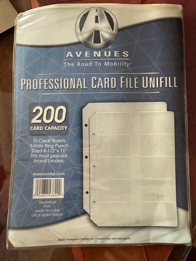 Professional card file Clear sheet protectors