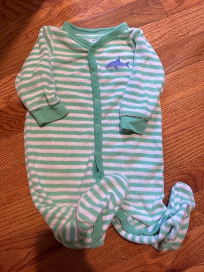 Carters 6mo green stripe shark pjs 3-6 Months