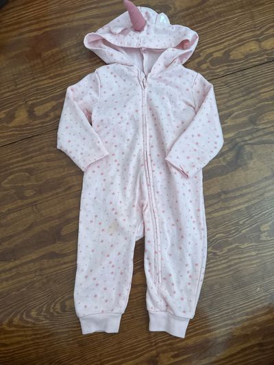 Okie dokie Pink star onesie with unicorn hood 6-9 Months