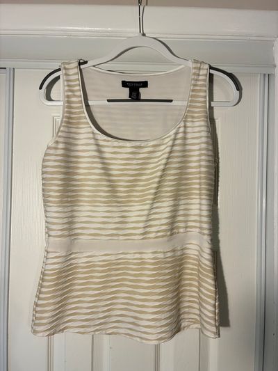White House Black Market Size M, Tan and white stripe sleeveless, square neck top Women's - M