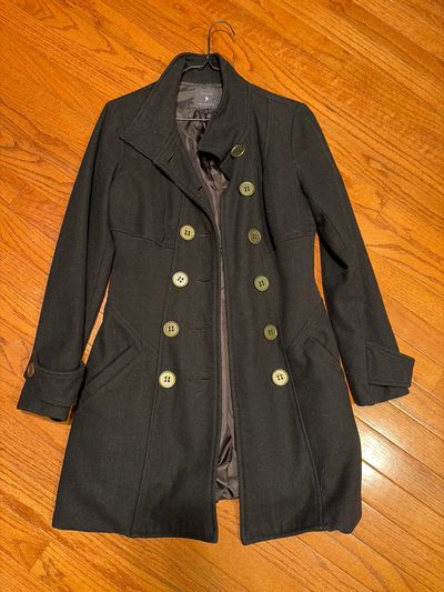 Forever 21 black long coat with gold buttons  Women's - M