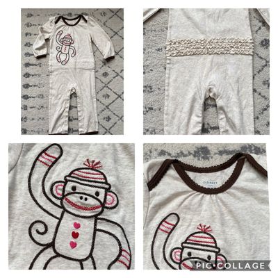 Old Navy NEW Monkey Onesie Ruffles in back. Oatmeal color. 18-24 Months