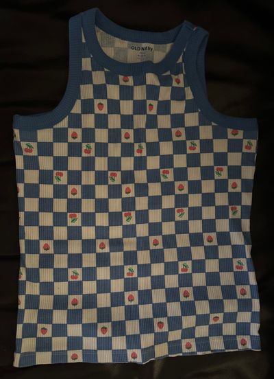 Old Navy Blue & White Tank Top w/ Berries 14-16