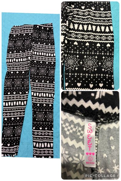 Sweet leggins size large fit like S/M Black white fair isle print light leggings Women's - L