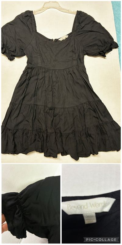 Beyond words 100 rayon black dress Ruffle sleeve and bottom. On or off the shoulder look Junior XS - 0