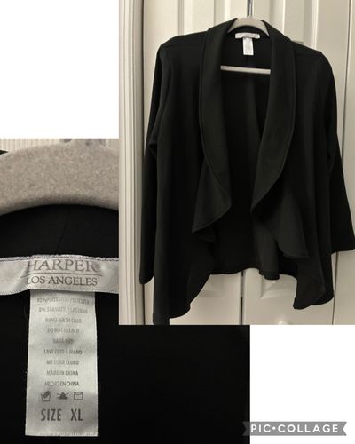 Harper blazer w draped ruffle front detail Pretty Black open blazer w silver thread detail Women's - XL