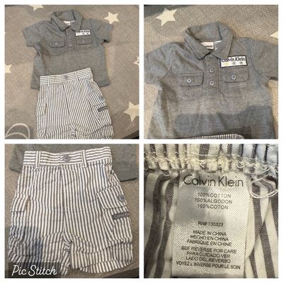 Calvin Klein Short sleeve Collared shirt and striped shorts 6-9 Months