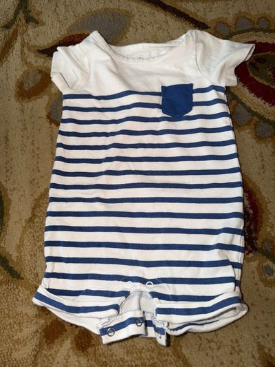 Romper Short sleeve white with blue stripes romper 8 0-3 Months