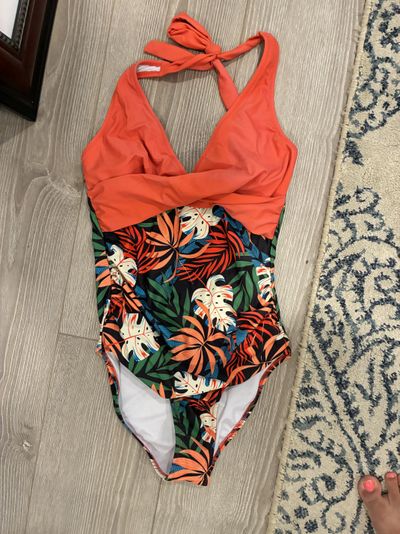halter once piece bathing suit womens bathing suit halter sone sun fading Women's Small 4-6