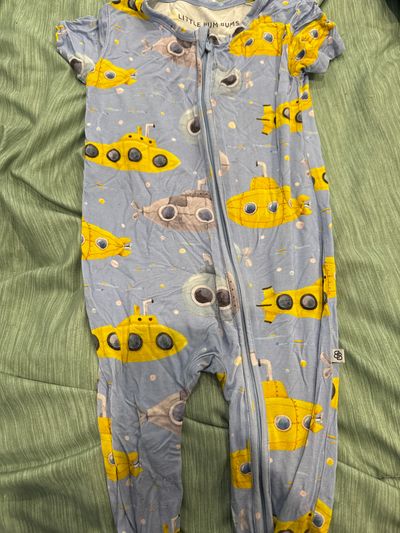 Little Bum Bums Pajamas Yellow submarine bamboo pajamas zip up short sleeves 2T