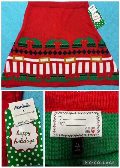 NEW W TAG Sweater elf holiday mini skirt Red w elf and holiday print retail $17 Women's - S