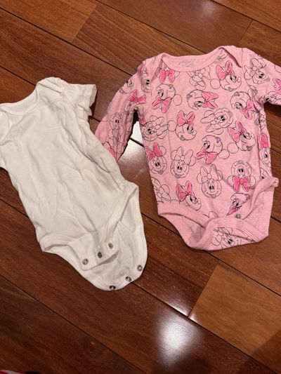 Three months only Minnie mouse from Disney pink And brand new Carter's white onesie 3 Months