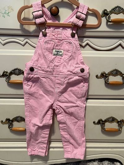 Oshkosh Bgosh pink and white overalls Size 9 months. 9 Months