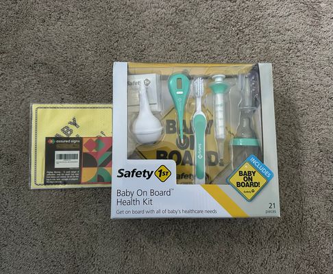 Safety first NEW: baby on board health kit and new extra sign