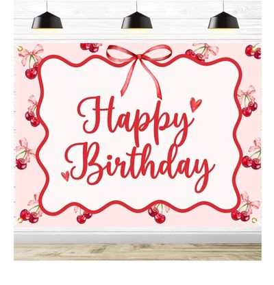 Unknown 7x5 feet Happy Birthday cherry banner