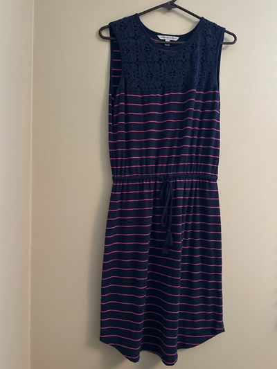 Adrienne Vittadini Navy/Pink Striped Dress Women's - S