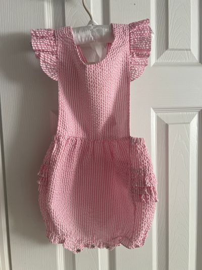 Petit Ami Pink baby girl bubble romper with ruffle sleeves 18-24 Months
