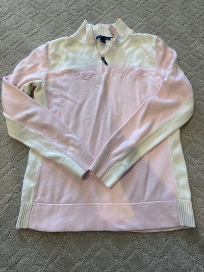 Tommy Hilfiger Pink and white logo sweater Women's - S